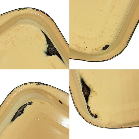 Cream and Green Enamelware Cake Casserole Pan Vintage Farmhouse Bakeware Decor - Picture 10 of 14